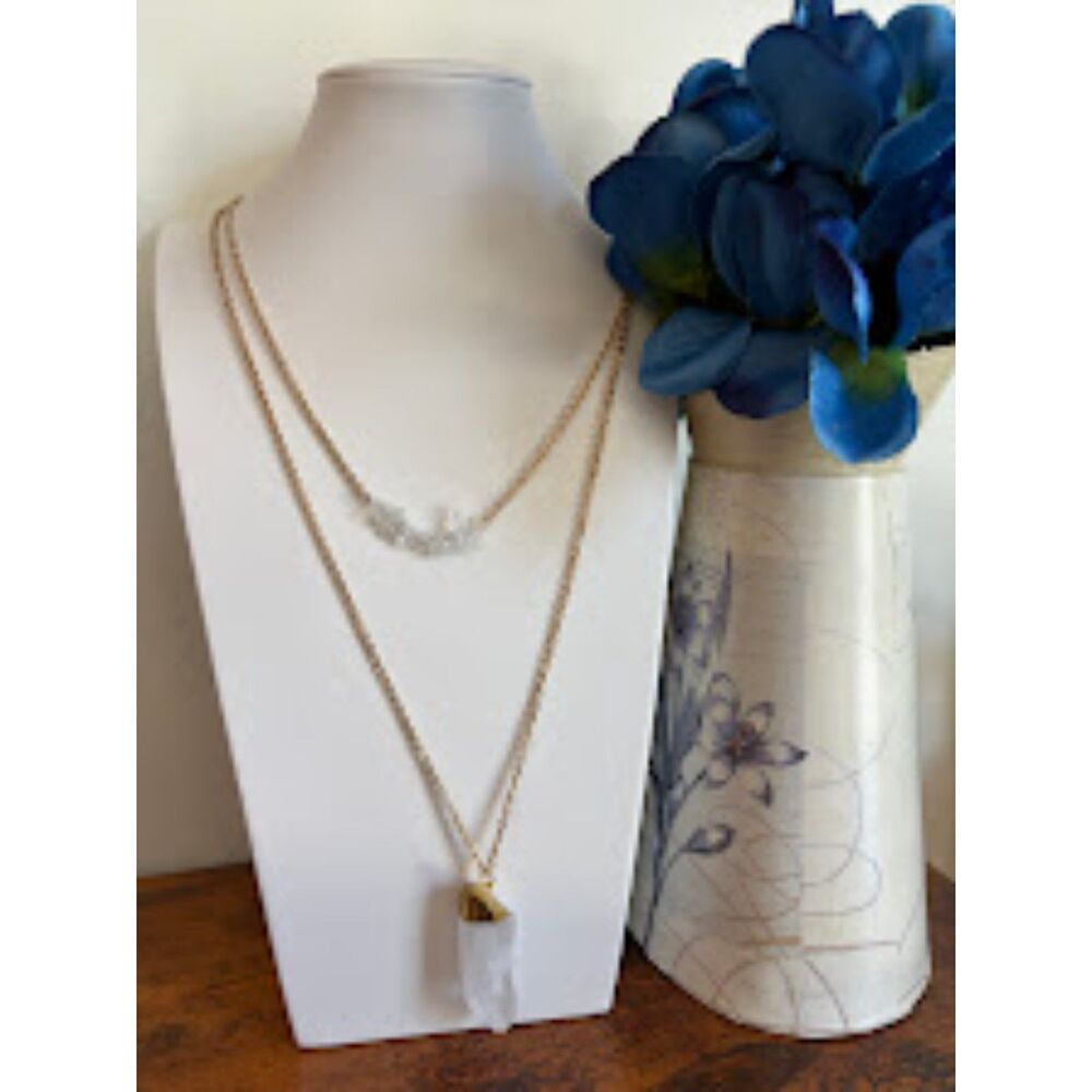 Gold Clear Quartz Cluster Layered Necklace